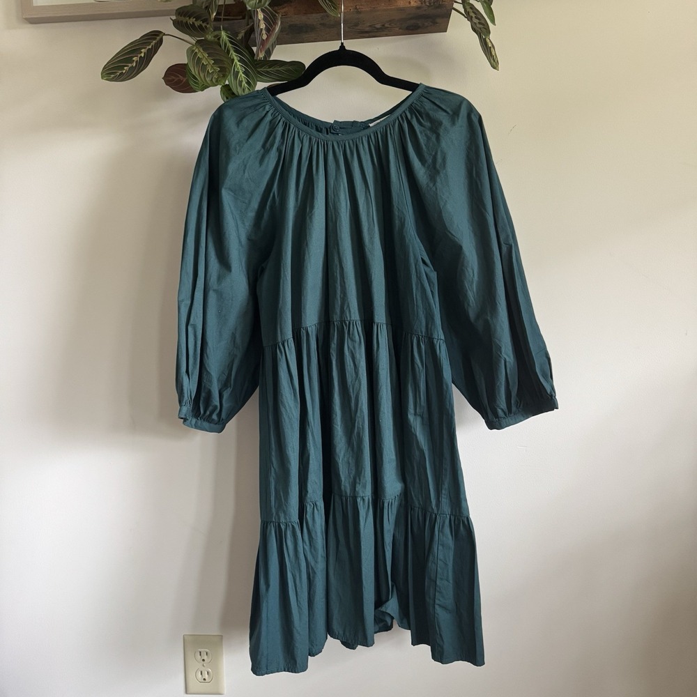 Mud Pie Emerald Green Tiered Cotton Dress Triple Back Bow Detail Size S